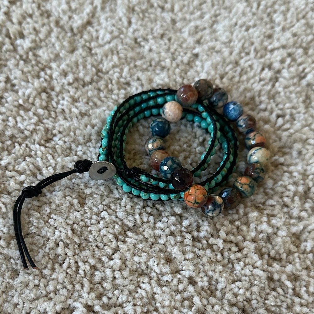 Multicolor stone beaded wrap bracelet set